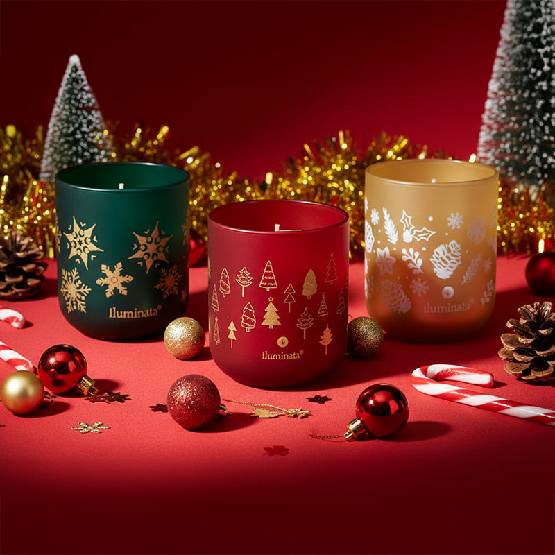 Vela en vaso opalizado con diseño navidad