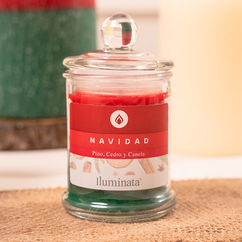 Vela vaso vidrio navidad verde y roja cristal