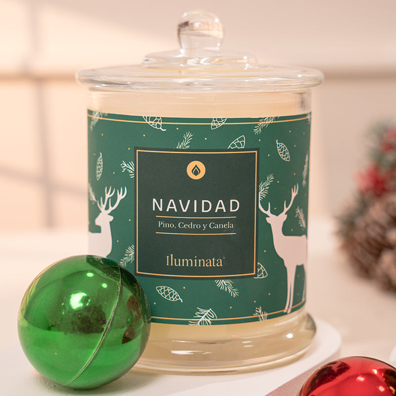 Vela vaso vidrio 2 pabilos Navidad edición especial