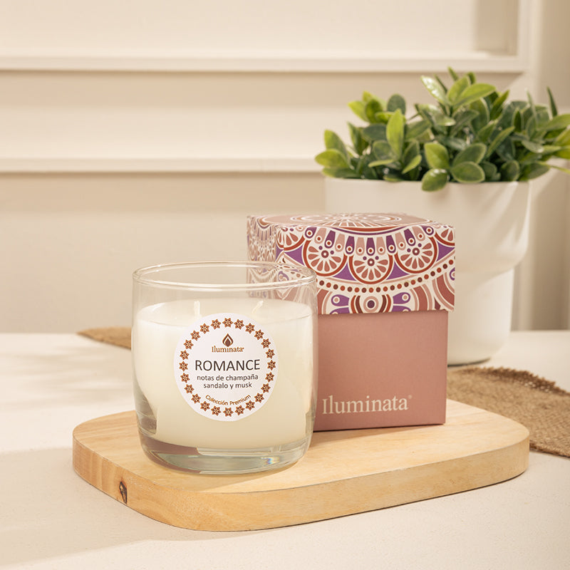 Vela en vaso con caja Romance