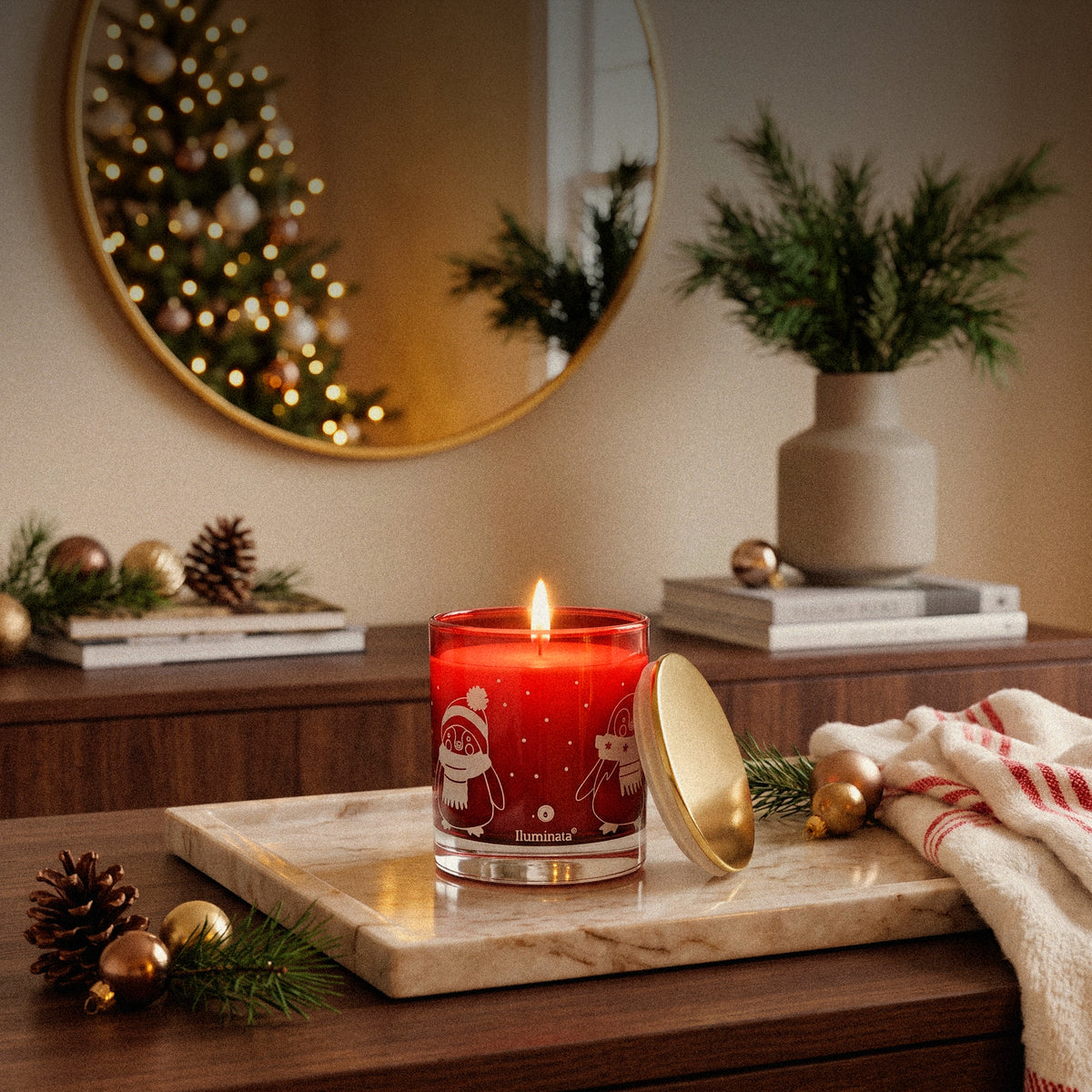 Vela Aromática Vaso 33 Navidad Rojo Pintado