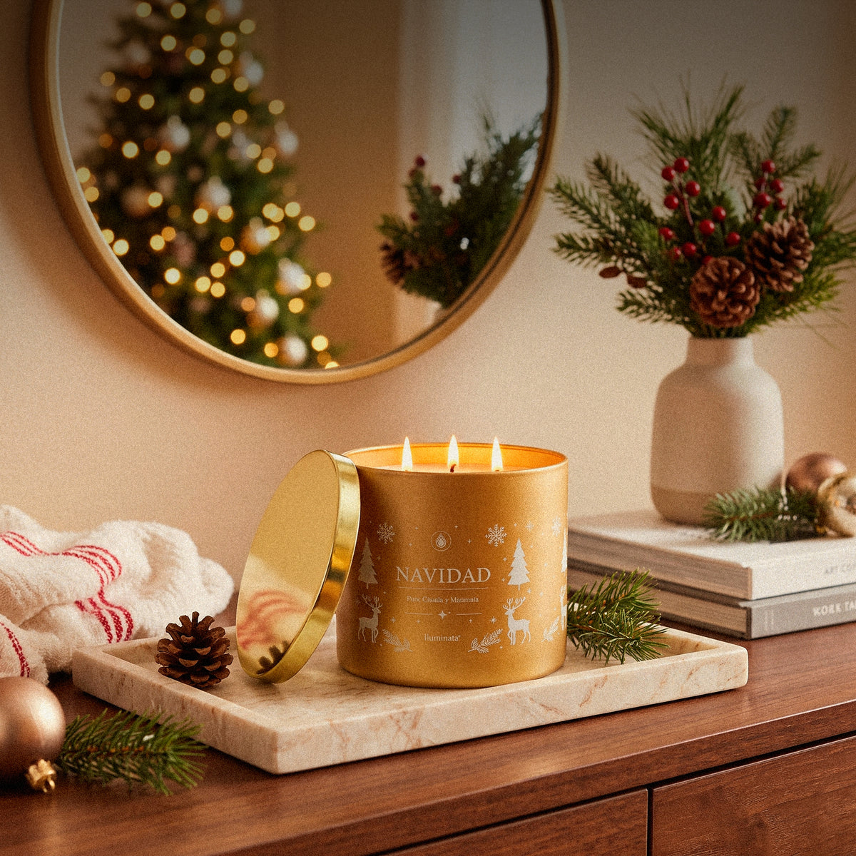 Vela Aromática Vaso 930 Navidad Dorado