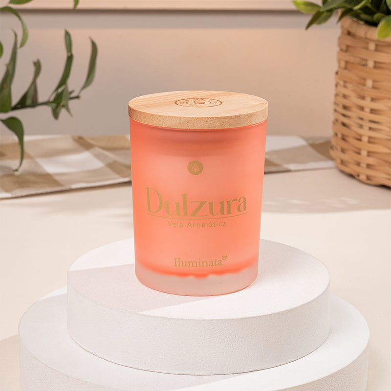 Vela vaso 34 ambrosía coral mensaje tapa madera