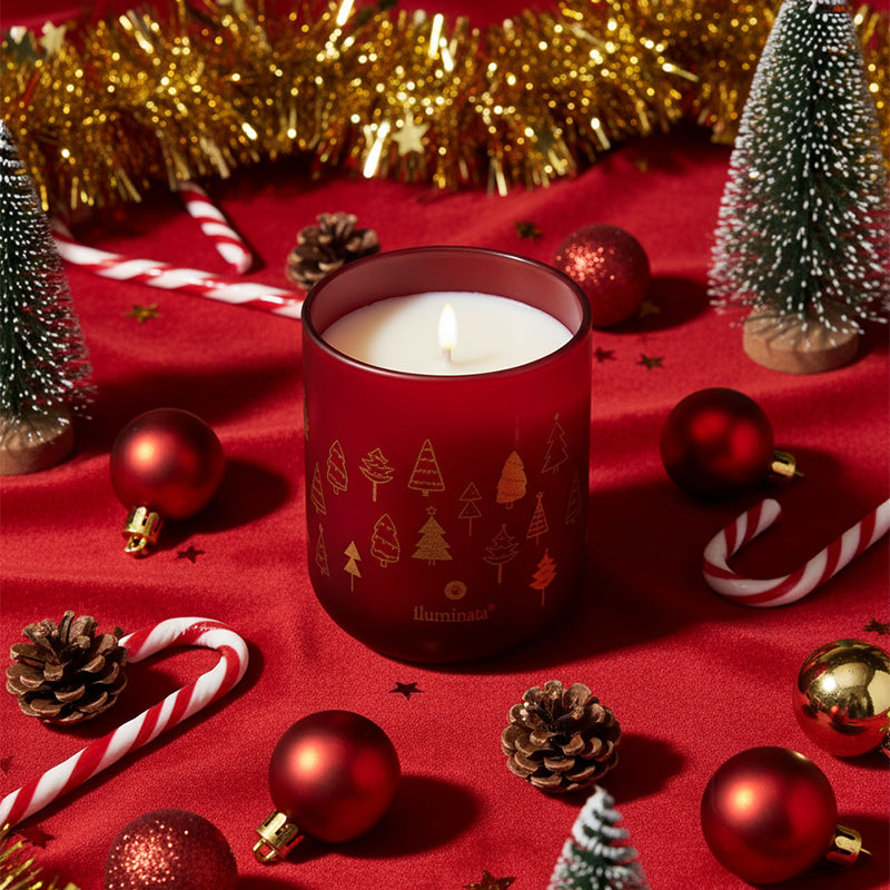 Vela en vaso opalizado con diseño navidad