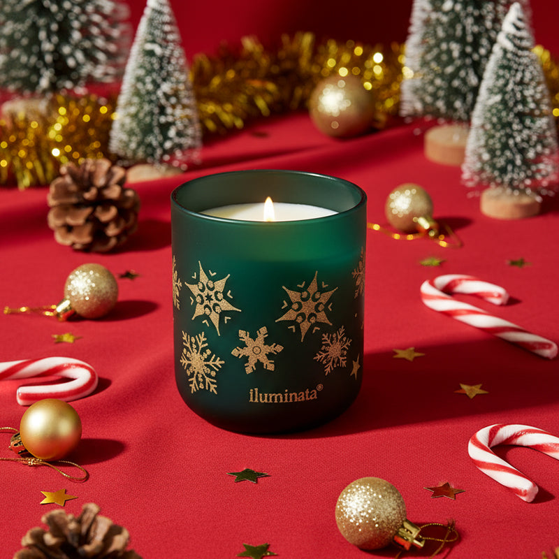 Vela en vaso opalizado con diseño navidad