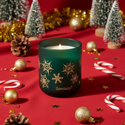 Vela en vaso opalizado con diseño navidad