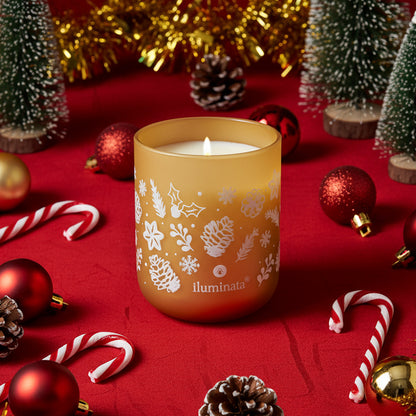 Vela en vaso opalizado con diseño navidad