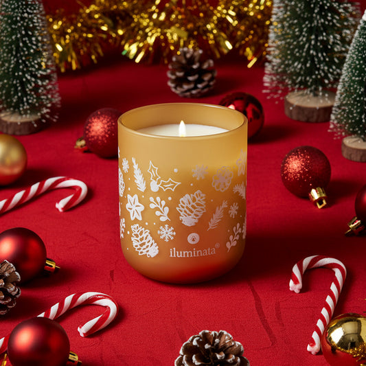 Vela en vaso opalizado con diseño navidad