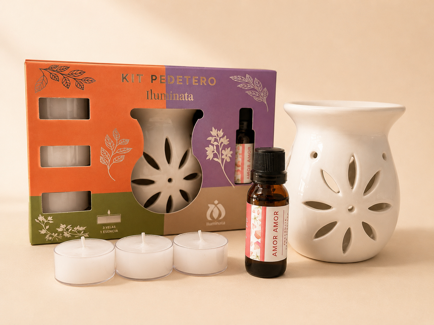 Kit Pebetero + 3 Velas + Fragancia Amor Amor