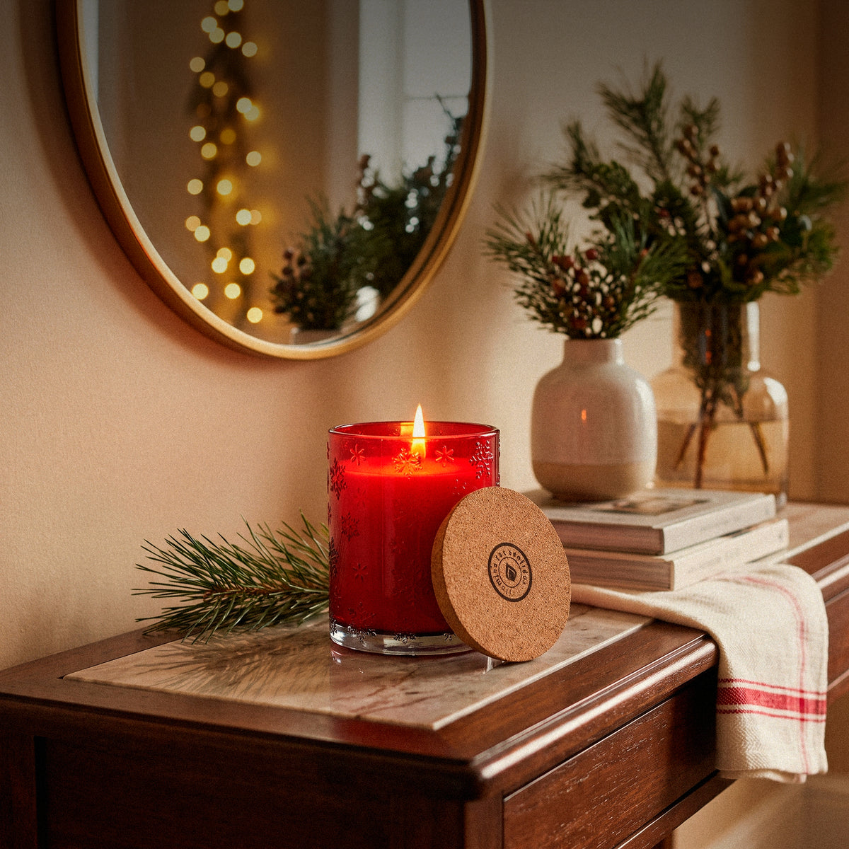 Vela Aromática Vaso 912 Navidad Rojo Grabado