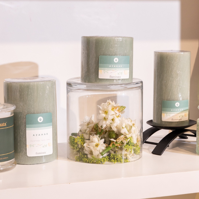 Vela Aromática Pilar Sólida Azahar Verde