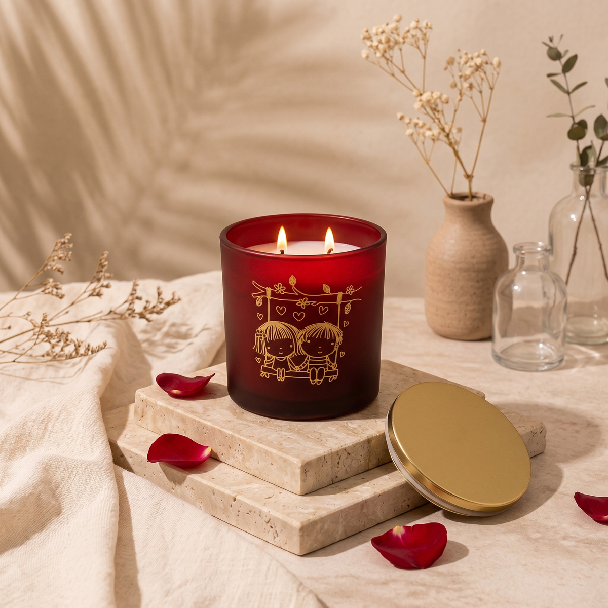 Vela Vaso 33 Pintado Rojo Amor Amor Corazón