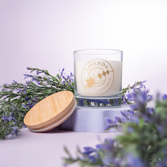 Vela vaso 33 Lavanda tapa madera