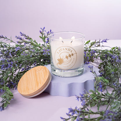 Vela vaso 33 Lavanda tapa madera