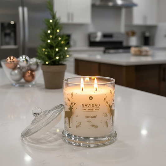 Vela vaso vidrio 2 pabilos Navidad edición especial